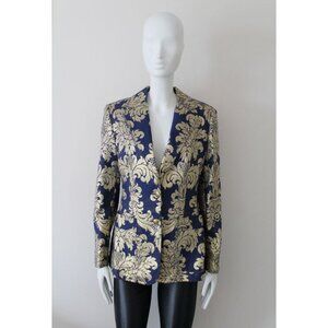 Moschino Jeans 90s Vintage Metallic Notch Collar Blazer Blue Gold Size 10